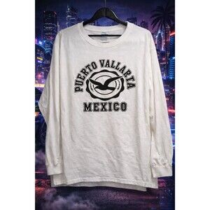 Y2K Puerto Vallarta Mexico Shirt Men’s L White Long Sleeve Tourist Tee RARE